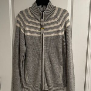 Kenneth Cole Reaction Gray and Cream Zip-Up Sweater